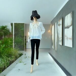 NWT Vintage Women Blouse Montare Crochet Lace Shirt Long Sleeve Button Back Top